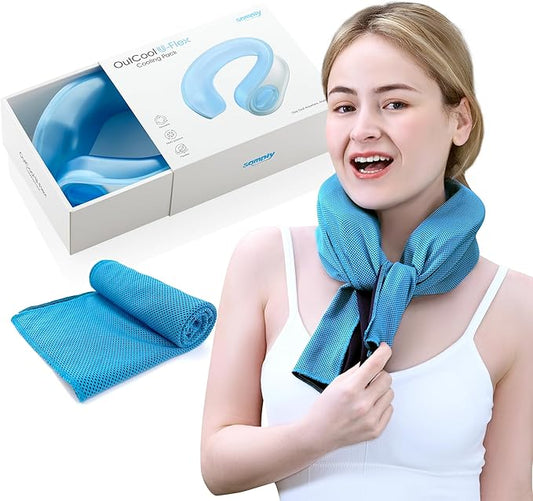samply Ice-Filled Neck Cooler with Cooling Towel, Silent Non-Gel Ice Pack for Muscle Soreness,Cervical Pain Support, Cold Compress Therapy for Sports, Travel, Camping, Gym, Ideal for Hot Weather,Blue