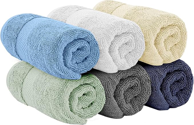 White Classic Luxury Hand Towels for Bathroom-Hotel-Spa-Kitchen-Set - Circlet Egyptian Cotton - 16x30 Inches - Set of 6 (Multi)