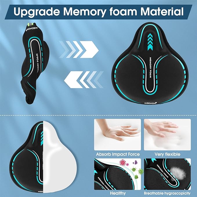 MSDADA New Large Gel Bike Seat Cover, Extra Soft Bike Seat Cushion for Men Women Comfort Wide, Fits Indoor/Outdoor/Exercise Bikes (11.22 inch x 10.03 inch)