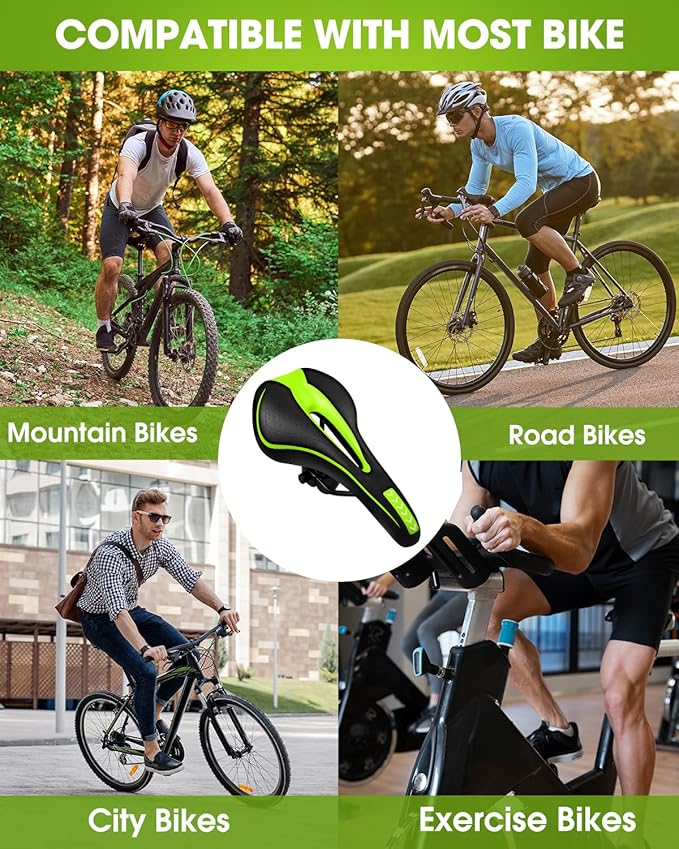 Gel Bike Seat for Men & Women, Mountain Bike Saddle, Comfortable Bicycle Seats, Soft Cushion Padded, Waterproof Saddles for Road, City, Exercise Bikes