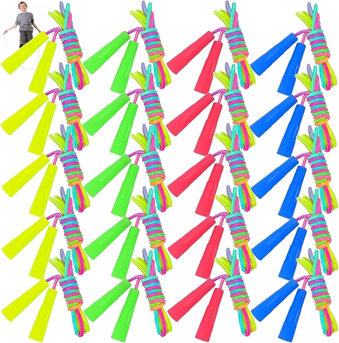 20 Pack Rainbow Jump Ropes,Kids Jump Rope with Plastic Handles,7.2 Ft Adjustable Skipping Rope for Kids,Vibrant Jumping Ropes for Outdoor Fun Exercise Fitness Activity Party Favors