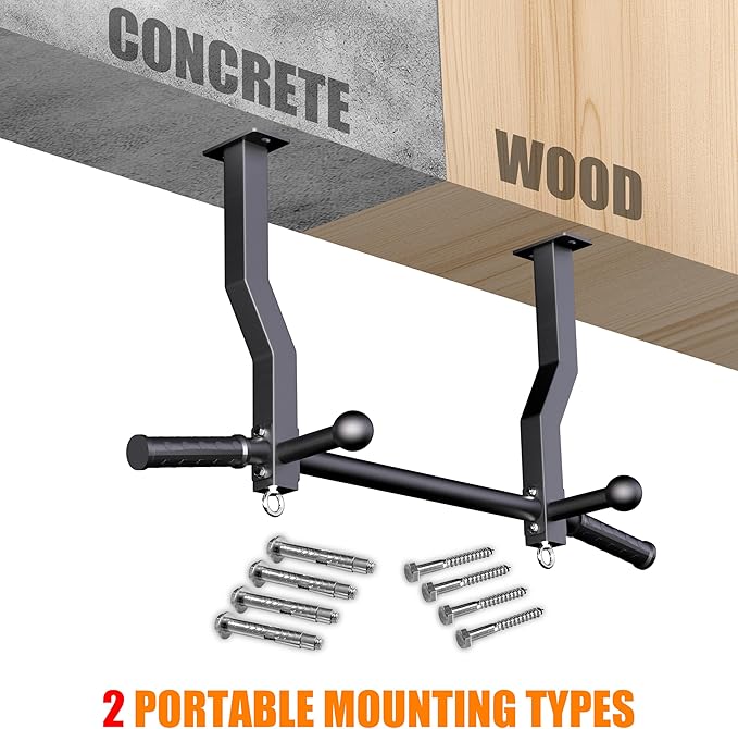 Pull Up Bar Ceiling Mount, 600LBS Heavy Duty Multi Grip Chin Up Bar, 24"/16" Rafter PullUp Bar, Ceiling Beam for Gym/Garage/Basement with Ball Finger & Round Anchors, Easy to Install