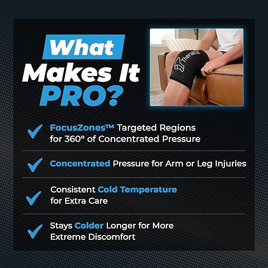 TheraICE Elbow Ice Pack PRO Compression Sleeve for Injuries, Reusable Gel Cold Packs Brace, Shin Splints, Calf Strain, Flexible Cold Wrap Recovery for Tennis Elbow, Tendinitis Pain Relief