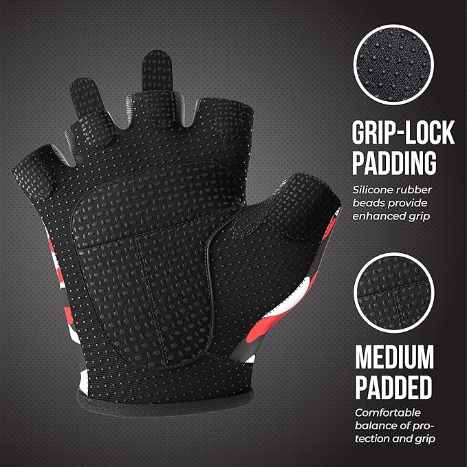 5217 Women's Design Series Camo Print Lifting and Rowing Gloves (Pair) - Lightweight Vegan Medium Padded Microfiber Amara Leather w/Griplock Silicone