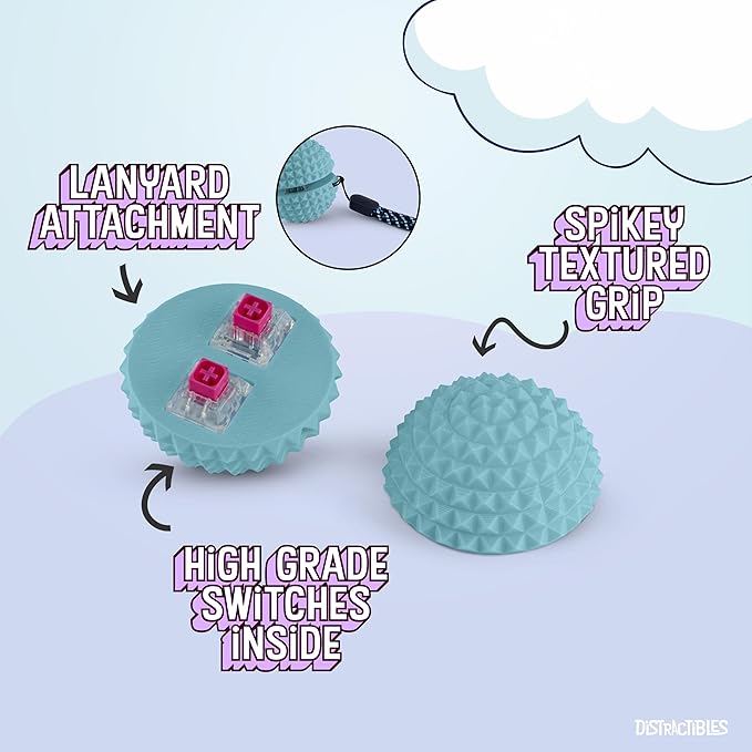 Round Spiked Sensory Fidget Clicker, Tactile Stimming Device with Mechanical Clicky Switches, Lanyard Attachment, Ideal for Pain Stim, ADHD, Autism & Stress Relief (Blue, Medium)