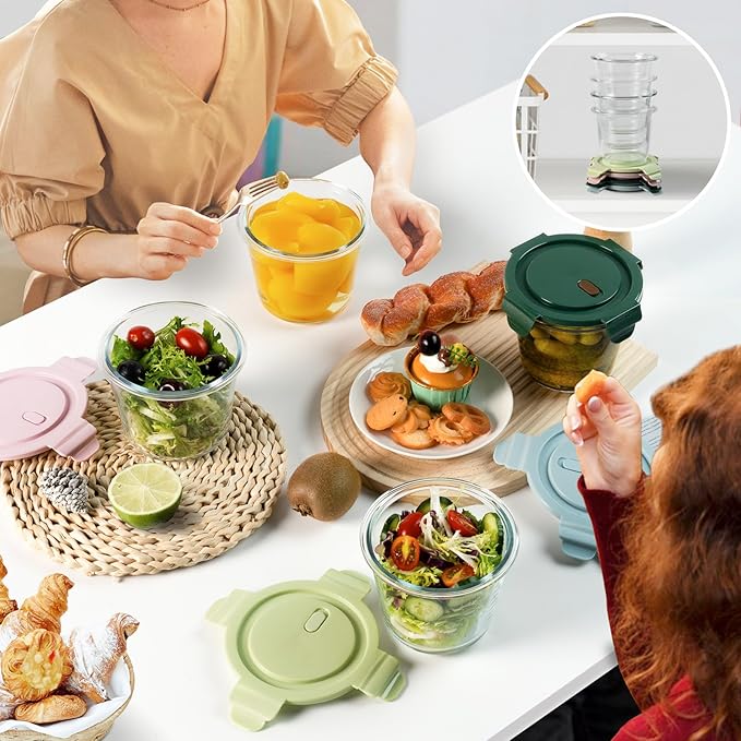 23oz Glass Meal Prep Containers with Lids, Airtight 3-Cup Glass Storage Containers Set, Heat-Resistant BPA-Free for Soup, Leftover, Microwave, Dishwasher, and Freezer Safe (6 Packs)