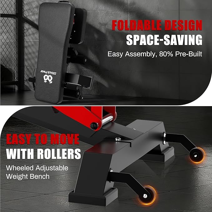 Adjustable Weight Bench - Foldable Workout Bench for Home Gym, PRO Heavy Duty 1300lb Capacity Full Body Strength Training with 8-Level Incline/Flat/Decline Positions & Space-Saving