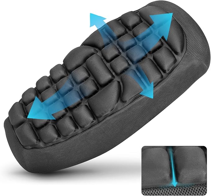 JFT Motorcycle Seat Cushion Air Pad, Pressure Relief Ride Motorcycle Air Cushion Large for Cruiser Touring Saddles, Shock-Absorbing Motocycle Seat Air Pad for Long Time Riding (Black)