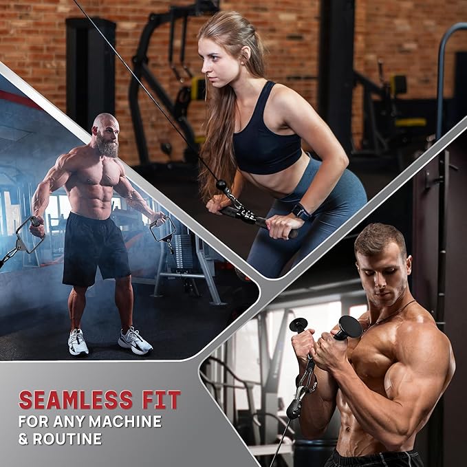 Yes4All Cable Machine Attachment, Row Handles, Tricep Rope, Straight Bar, V Bar, LAT Pulldown Accessories Load 880 LB for Home Gym