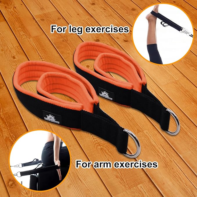 1 Pair Enhanced Pilates Double Loop Straps for Reformer, Thickened D-Ring Handle Straps, Yoga Exercise Accessories in 2 Lengths and Multicolor for Home Gym Workout