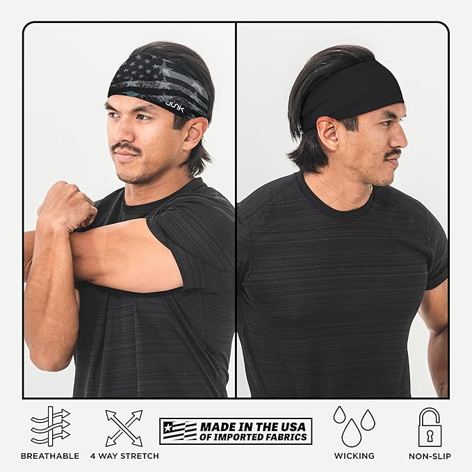 JUNK Brands Big Bang Lite Headband - Moisture-Wicking, Performance Fabric, Non-Slip, Sports Sweatband for Men & Women - One Size - Black Ops