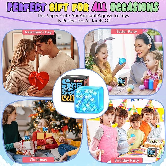 Squishy Fidget Toys Adults Stress Cube - Glow in The Dark Snowflakes Sensory Toys for Kids with Autism Stress Balls for Kids Adults Squeeze Squishy Toys for Anxiety Relief Gifts for Kids