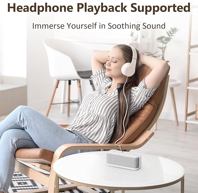 Raynic White Noise Machine, 42 Soothing Sounds Noise Machine, Rechargeable Battery Sound Machine with 8 Volumes, 5 Timers, Type-C Port, Headphone Jack for Baby, Adult, Home, Travel, Office