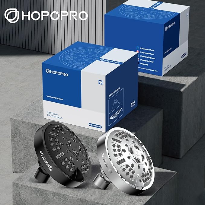 HOPOPRO Upgraded 9 Settings High Pressure Shower Head, NBC News Recommended Brand Fixed Showerhead Bathroom Showerhead Multi-functional Rainfall Showerhead for Low Water Flow (Matte Black)
