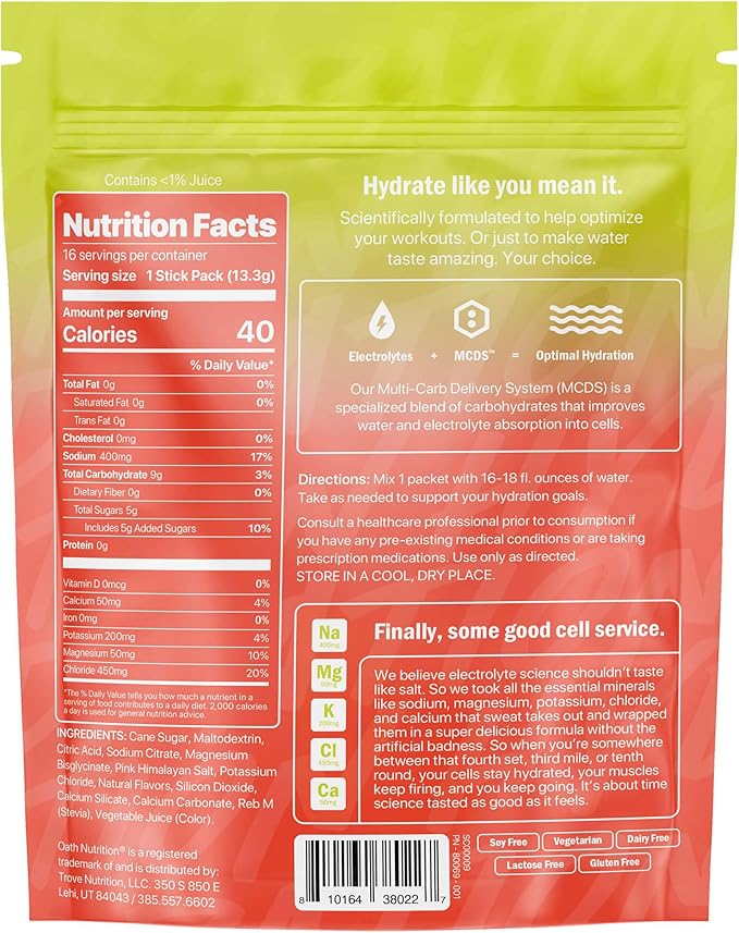 Hydration Electrolyte Powder, Complete Electrolyte Blend for Rapid Hydration and Muscle Support, 16 Single-Serve Packets, Strawberry Key Lime