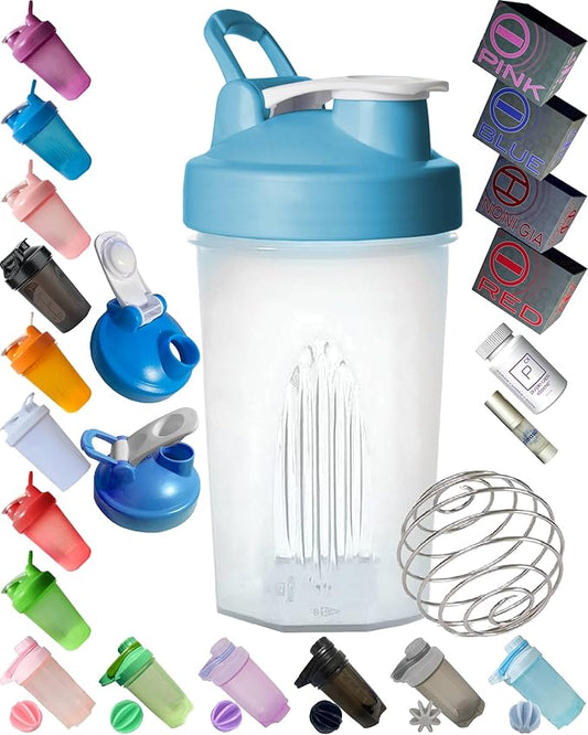 Shaker Bottle A Small Clear Cup w. Blue Lid,12Oz/400ml Measurement Marks & Stainless Whisk Blender Mixer Ball,BPA Free,Made of PP5,Perfect for Nutrition/Protein/Keto/Juice Powder Shaking, 2ZR5Z