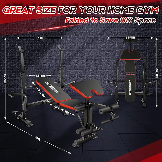 OPPSDECOR 660lbs 6 in 1 Weight Bench Set with Squat Rack, Workout Bench with Leg Extension Preacher Curl Rack Multi-Function Bench Press Set for Home Gym, ZWX1113 New Version Weight Bench