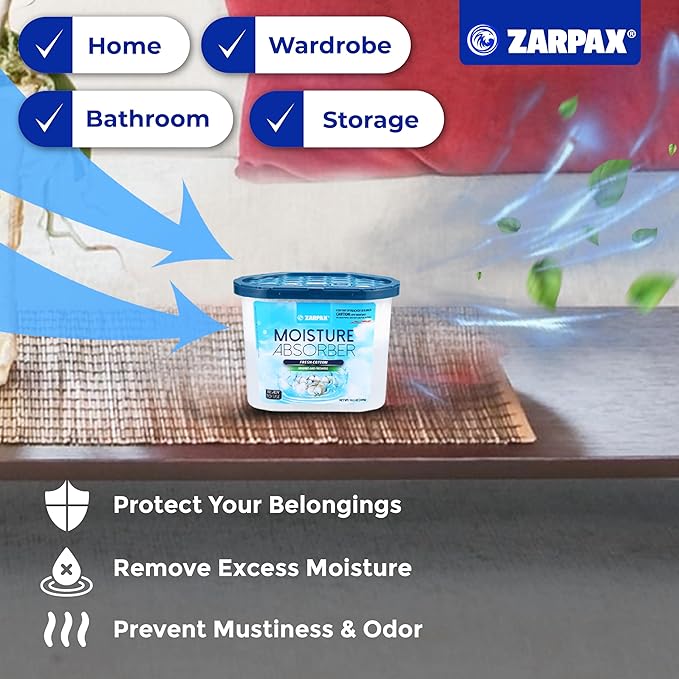 Moisture Absorber Fresh Cotton 10.5 oz/300g | Removes Moisture, Damp & Humidity | Odor Absorber With Fresh Cotton Fragrance | Moisture Trap for Bathroom, Closet, Kitchen | Set of 4