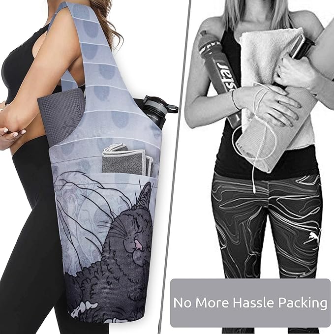 Fashion Printed Yoga Mat Bag with Large Side Pocket & Zipper Pocket Long Tote Yoga Bag Fit Most Size Mats - Holds More Yoga Accessories