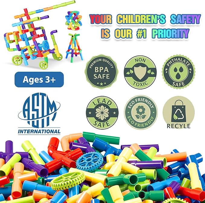 EP EXERCISE N PLAY 250PCS STEM Pipe Tube Learning Toy for Toddlers Kids | Stem Bins for Classroom Preschool | Interactive Educational Autistic Toy Constructions Kit Ideal for Birthday Gift