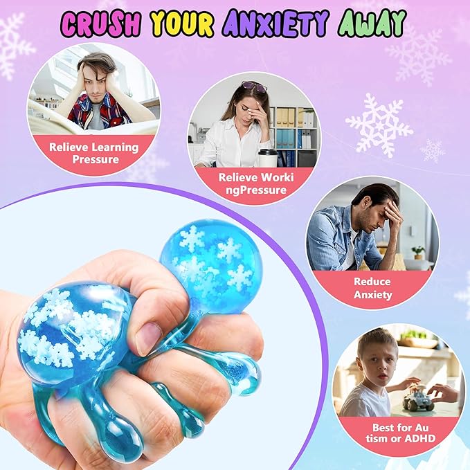 Squishy Fidget Toys Adults Stress Cube - Glow in The Dark Snowflakes Sensory Toys for Kids with Autism Stress Balls for Kids Adults Squeeze Squishy Toys for Anxiety Relief Gifts for Kids