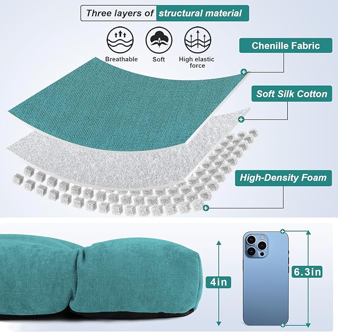 Bench Cushion 45 Inch - Chenille Fabric, High-Density Foam, Non-Slip Bottom, Soft Durable Indoor Tufted Long Seat Cushion for Window Garden Furniture (Teal, 45x18x4 Inch)