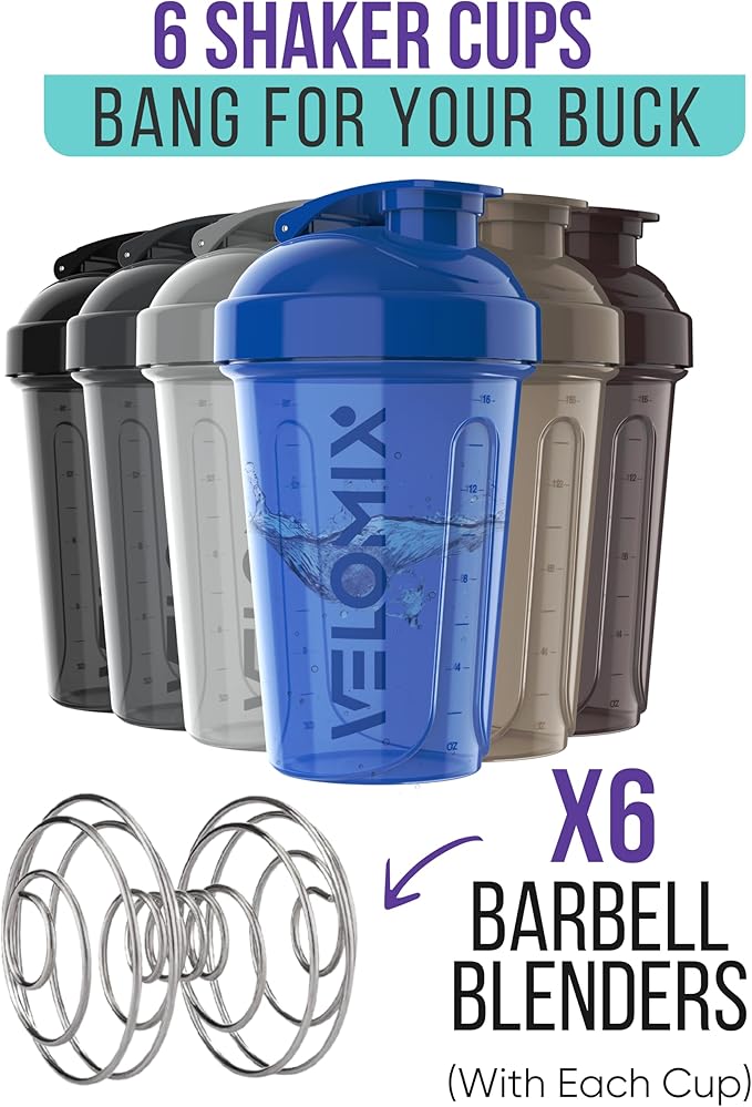 -6 PACK- Shaker Cups for Protein Shakes 20 oz - 6x Wire Whisk | Leak Proof Protein Shaker Bottle for Protein Shakes, Shaker Bottle Pack for Pre & Post Workout, Shaker Cup (Modern Neutrals)