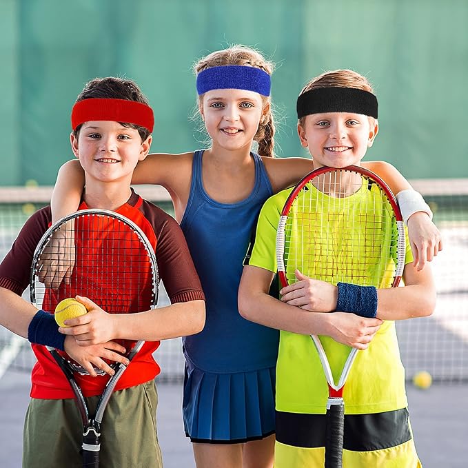 Bememo 12 Pcs Sweatbands Sport Headbands for Men & Women Basketball Headband Sport Competitions Sweat Headbands Running Terry Cloth Moisture Wicking for Yoga,Tennis,Gym,Exercise
