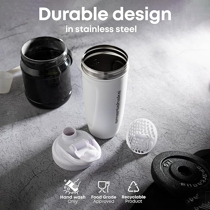 Smartshake Reforce Stainless Steel Protein Shaker Bottle 900 ml | 30 oz - Leakproof Screw-on Lid - BPA Free – Non Insulated Bottle- Unisex (Deep Rose)