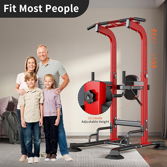 SogesHome Pull Up Bar and Dip Station, Heavy Duty Adjustable Home Gym Equipment for Strength Training, Multifunctional Workout Bar with Resistance Bands – Full Body & Core Exercise