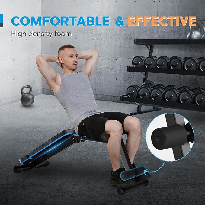 Adjustable Weight Bench for Home Gym, Workout Bench Incline Decline with Adjustable Headrest, Fast Folding Bench Press for Full Body Workout
