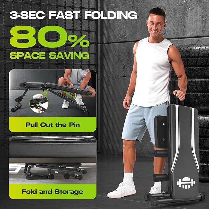 ANCHEER Basic Weight Bench for Home Gym, 660LBS Fast Foldable Workout Bench Press for Home Gym with 8 Adjustable Backrests Incline/Flat/Decline Full Body Strength Training - 2025 Upgrade