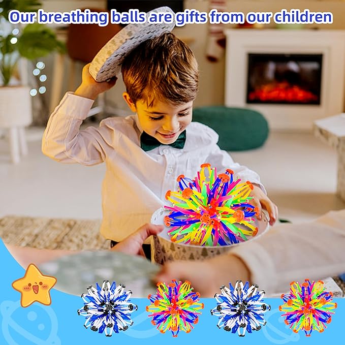 4Pcs Colorful Sphere Expandable Breathing Balls Fidget Toy-Stress Reliever ,Collapsible Expanding Magic Ball Toys from 6" to 12"for Kids & Adults Mindfulness Meditation Practices,Yoga -ADHD