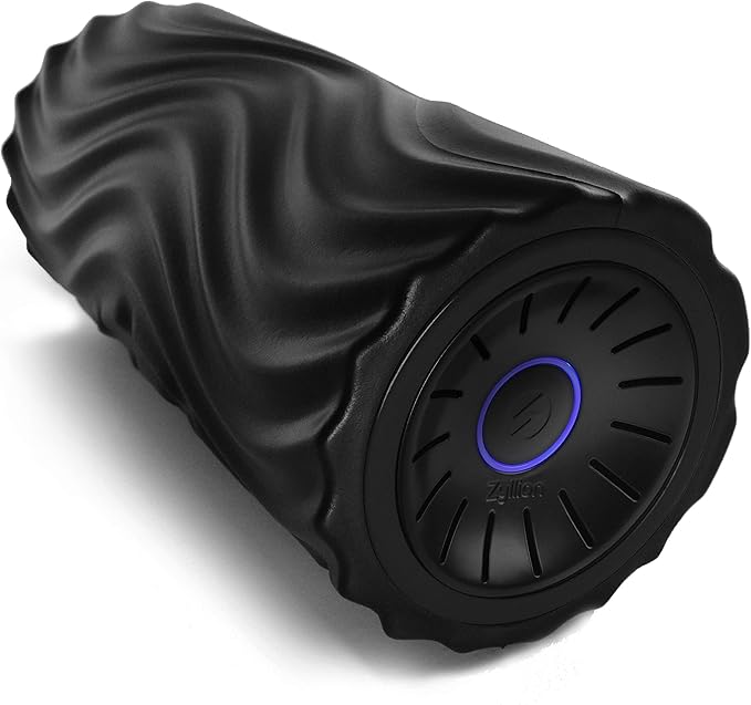 Zyllion Rechargeable Vibrating Foam Roller with 4 Speeds - Cordless Electric Deep Tissue Massager for Muscle Pain Relief, Black/Black, ZMA-22