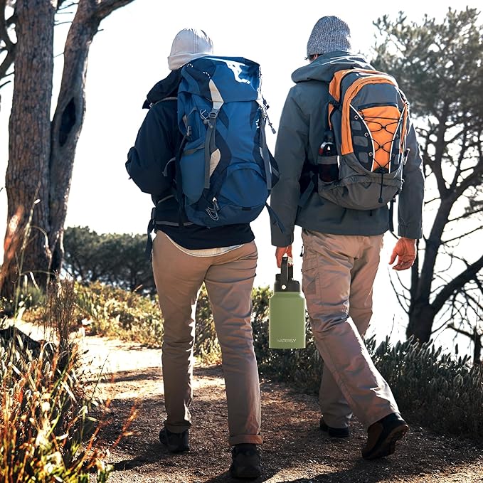 Half Gallon Water Bottle Insulated(Cold for 48 Hrs),BPA Free&Leak Proof,64oz Stainless Steel Water Jug/Flask,Big thermo,Large Water Bottle with Handle for Gym,Hiking,Camping,Olive Green