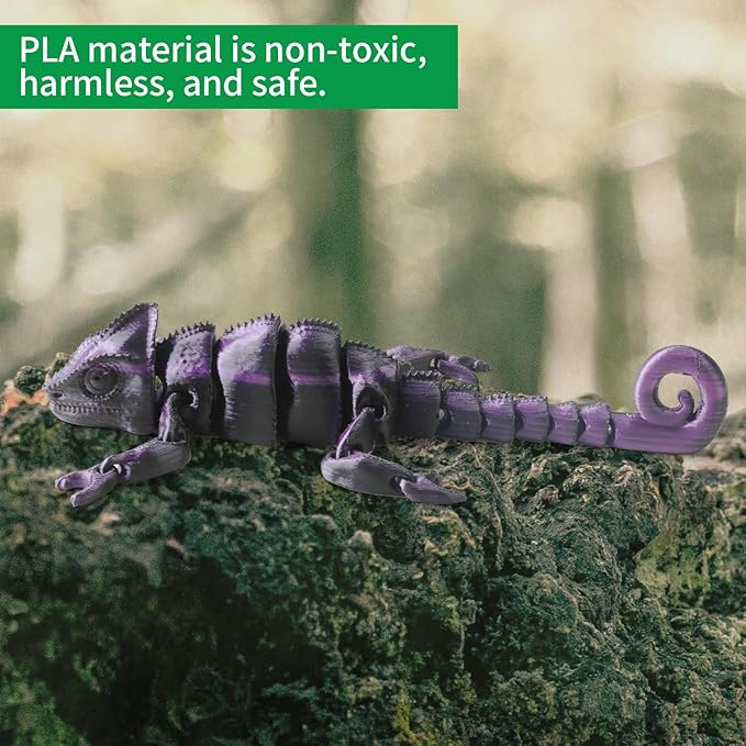 3D Printed Articulated Chameleon Fidget Toy - 12Inch PLA Flexible Lizard Figurine with Movable Joints, Stress Relief Desk Decor & Unique Gift for Reptile Lovers, Kids & Adults