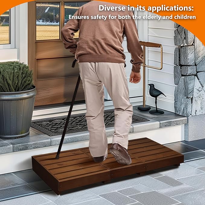 Outdoor Steps 3.5'' Height, Wooden Step Platform 35” Length, Step Stool with Non Slip Pads, Wooden Platform, Step for Outside, Wooden Platform for Bathroom, Kitchen, Bed(Walnut)