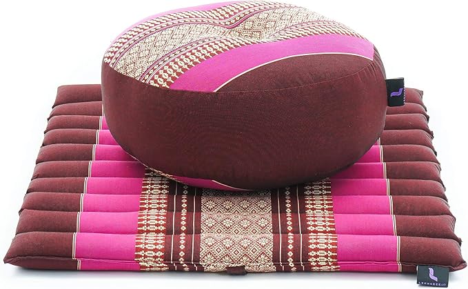 Leewadee Meditation Cushion Set – 1 Small Zafu Yoga Pillow and 1 Small Roll-Up Zabuton Mat Filled with Kapok