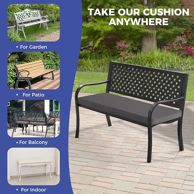 Outdoor Bench Cushions for Outdoor Furniture, 42x18x3 Inch, Waterproof Bench Pillow, Fade Resistant Long Bench Seat Pads for Garden, Indoor, Porch Swing, Dark Grey