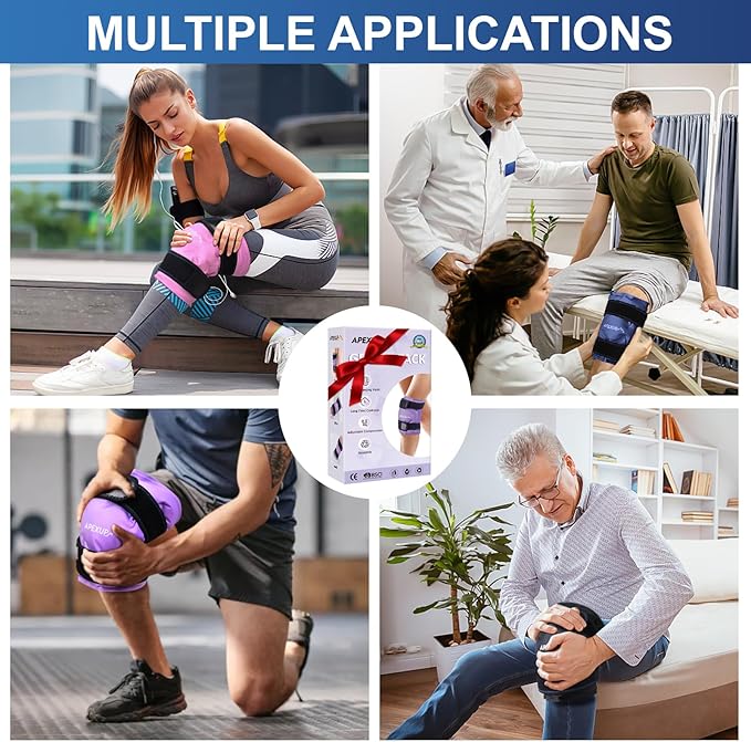 APEXUP Ice Pack for Knee Pain Relief, Large Reusable Wrap After Surgery, Flexible Gel Cold Pack for Injuries, Pain Relief for Back, Shoulder, Elbow, Ankle and Leg (Black, XXL, 2PK)