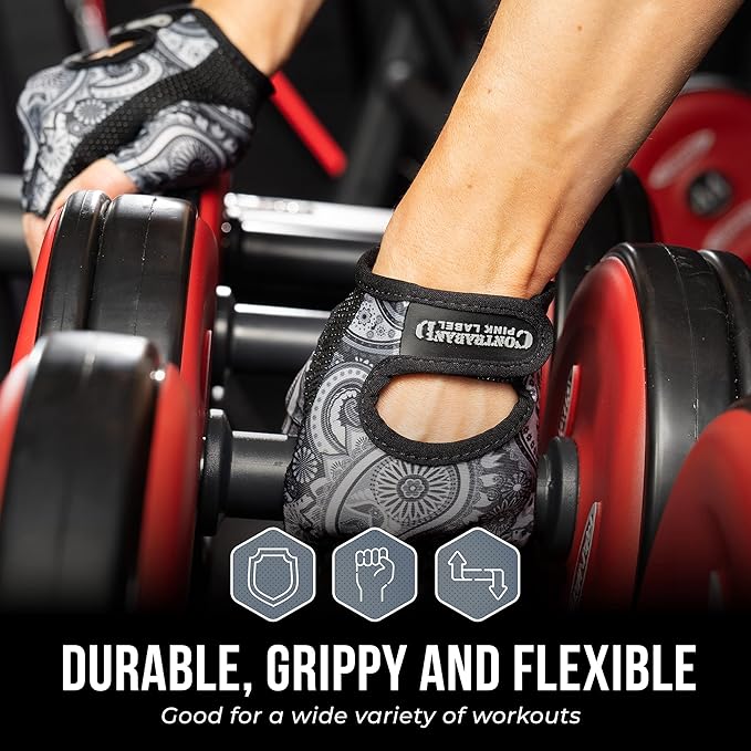 5387 Womens Design Series Paisley Print Lifting & Rowing Gloves (Pair) - Lightweight Vegan Medium Padded Microfiber Amara Leather w/Griplock Silicone