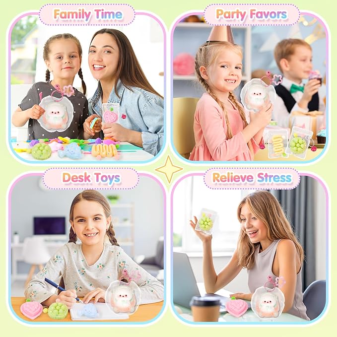 Squishies Toys Set 5PCS, Squeeze Toys Stuffed Bunny Cake Dessert Flower Sensory Fidget Toys for Anxiety Relief, Desk Sticky Toys Party Favors Birthday for Boys and Girls