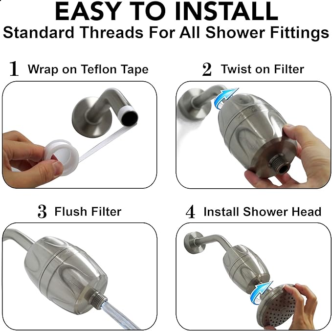 Aqua Elegante 16-Stage Shower Filter - Universal Showerhead Water Filters To Remove Chlorine + Hard Minerals - Bath Purifier And Best Filtered Softener System With Activated Charcoal - Brushed Nickel