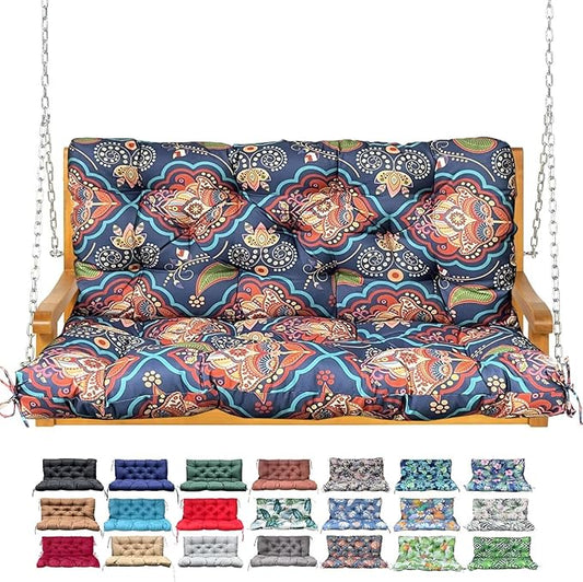 Porch Swing Cushion with Backrest,Waterproof Bench Cushion for Outdoor Furniture,2-3 Seater Replacement Thickened Swing Cushion with Ties,Patio,Outdoor,Backyard and Garden (Bohemian,60x40)