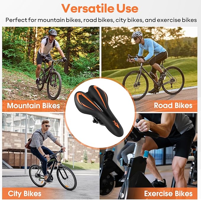 New Gel Bike Seat for Men & Women, Mjkeomo Waterproof Bicycle Seat Breathable Mountain Bike Saddle Gel Bicycle Saddle for MTB, BMX, Road Bike, City Bikes, Exercise Bikes