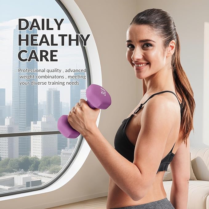 Neoprene Dumbbell Set for Women 2-5 lb | 3 Pairs Hand Weights Set with Rack, Hex Anti-Roll, Color-Coded Home Gym Gifts