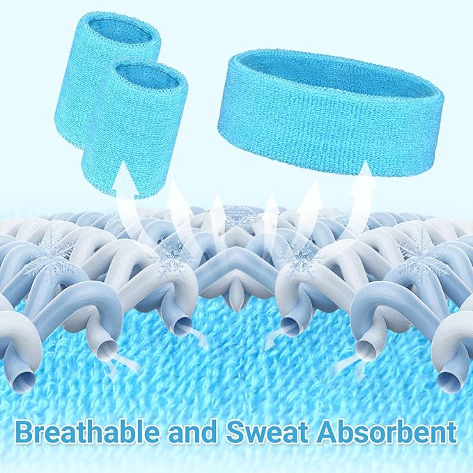 24 Pcs Neon Sweatbands Set Include 8 Pcs Sports Headband and 16 Pcs Cotton Wristbands 80s Neon Sweat Bands Bulk for Gym, Tennis, Basketball, Running, Exercise