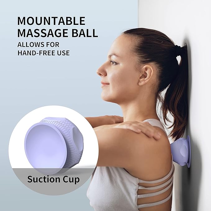 Mountable Self-Massage Ball Handfree with Suction Cup,Deep Tissue Back Sore Muscle Knot Massager,Myofascial Release,Manual Massage Balls, Foot Plantar Fasciitis, Back Stress Relief - Purple