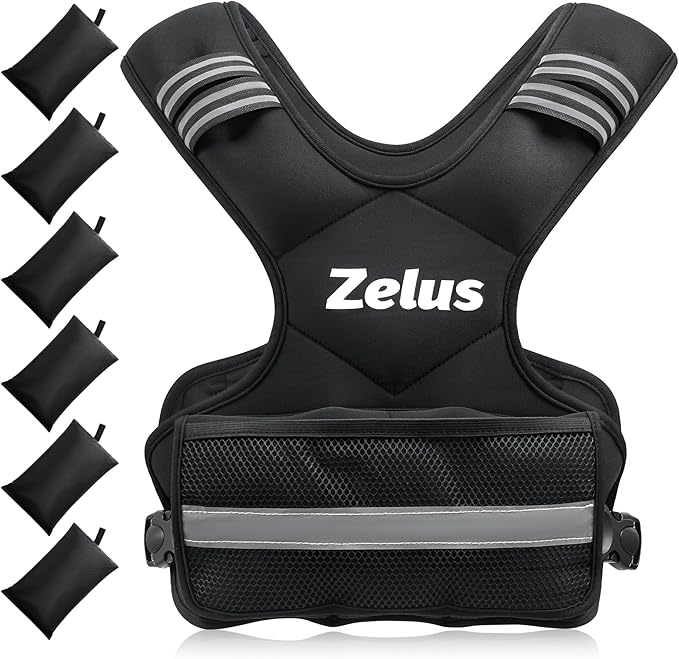 ZELUS Weighted Vest for Men and Women | 4-10lb/11-20lb/20-32lb Vest with 6 Ironsand Weights for Home Workouts | Adjustable Body Weight Vest Exercise Set for Cardio and Strength Training