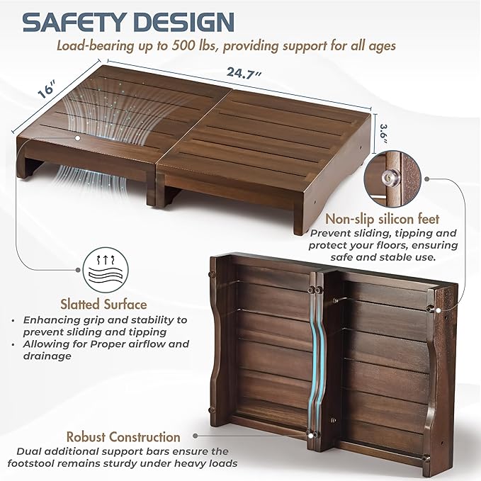 Wooden Platform Step Stool, 24.7" Step Platform for Adults & Elderly - Durable Mobility Stepping and Stair Assist Indoor & Outdoor, Heavy Duty/Non-Slip Step Stool for Handicap, Bedroom, Kitchen